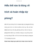 Hiểu thế nào là đúng về trích và hoàn nhập dự phòng?