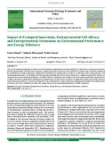 Impact of ecological innovation, entrepreneurial self-efficacy and entrepreneurial orientation on environmental performance and energy efficiency