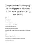 Đăng ký thành lập doanh nghiệp đối với công ty trách nhiệm hữu hạn hai thành viên trở lên (trong Khu Kinh tế)