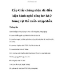 Cấp Giấy chứng nhận đủ điều kiện hành nghề xông hơi khử trùng vật thể xuất- nhập khẩu