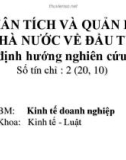 Bài giảng Phân tích và quản lý nhà nước về đầu tư (Chương trình Định hướng nghiên cứu)