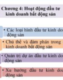 Bài giảng Quản lý đầu tư kinh doanh bất động sản - Chương 4: Hoạt động đầu tư kinh doanh bất động sản (Năm 2022)