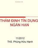 Bài giảng Thẩm định tín dụng ngắn hạn - ThS. Phùng Hữu Hạnh