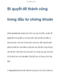 Bí quyết để thành công trong đầu tư chứng khoán