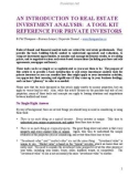 AN INTRODUCTION TO REAL ESTATE INVESTMENT ANALYSIS: A TOOL KIT REFERENCE FOR PRIVATE INVESTORS