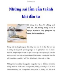 Những sai lầm cần tránh khi đầu tư