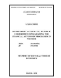 Summary of Doctoral thesis in Economics: Management accounting at public universities implementing the financial autonomic mechanism in Vietnam