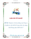 LUẬN VĂN TỐT NGHIỆP ĐỀ TÀI: 'Quản lý vốn lưu động của Công ty cổ phần tư vấn thiết kế công trình xây dụng Hải Phòng năm 2009-2011'