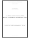 Summary of Doctoral Thesis of History: Political and economic relations between India and Myanmar from 1991 to 2017