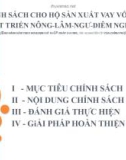 CHÍNH SÁCH CHO HỘ SẢN XUẤT VAY VỐN ĐỂ PHÁT TRIỂN NÔNG-LÂM-NGƯ-diêm NGHIỆP