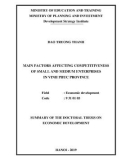 Summary of the Doctoral thesis on Economic development: Main factors affecting competitiveness of small and medium enterprises in Vinh Phuc province