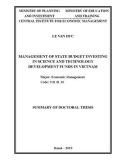 Summary of Doctoral thesis: Management of state budget investing in science and technology development funds in Vietnam