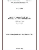 Tóm tắt Luận án Tiến sĩ Quản lý công: Quản lý nhà nước về thú y trên địa bàn thành phố Hà Nội