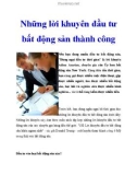 Những lời khuyên đầu tư bất động sản thành công