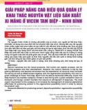 Giải pháp nâng cao hiệu quả quản lý khai thác nguyên vật liệu sản xuất xi măng ở VICEM Tam Điệp - Ninh Bình