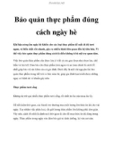 Bảo quản thực phẩm đúng cách ngày hè