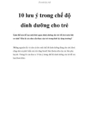 10 lưu ý trong chế độ dinh dưỡng cho trẻ