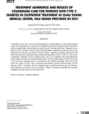 Tuân thủ điều trị và kết quả chăm sóc tư vấn người bệnh đái tháo đường type 2 điều trị ngoại trú tại Trung tâm Y tế Châu Thành, tỉnh Hậu Giang năm 2021