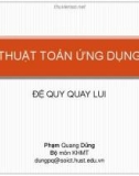 Bài giảng Thuật toán ứng dụng: Đệ quy quay lui