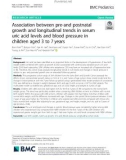 Association between pre-and postnatal growth and longitudinal trends in serum uric acid levels and blood pressure in children aged 3 to 7 years