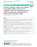 Linguistic validation, validity and reliability of the British English versions of the Disabilities of the Arm, Shoulder and Hand (DASH) questionnaire and QuickDASH in people with rheumatoid arthritis