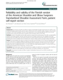 Reliability and validity of the Finnish version of the American Shoulder and Elbow Surgeons Standardized Shoulder Assessment Form, patient self-report section