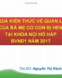 Bài giảng Đánh giá kiến thức về quản lý hen của bà mẹ có con bị hen tại Khoa Nội Hô Hấp BVNĐ1 năm 2017 - Ths.ĐD. Nguyễn Thị Rảnh