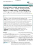 Effect of local anesthetic concentration, dose and volume on the duration of single-injection ultrasound-guided axillary brachial plexus block with mepivacaine: A randomized controlled trial