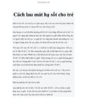 Cách lau mát hạ sốt cho trẻ