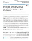 Mental health problems in a regional population of Australian adolescents: Association with socio-demographic characteristics