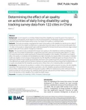 Determining the effect of air quality on activities of daily living disability: Using tracking survey data from 122 cities in China