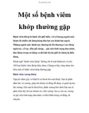 Một số bệnh viêm khớp thường gặp