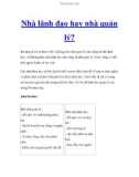 Nhà lãnh đạo hay nhà quản lý?