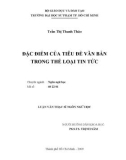 Luận văn Thạc sĩ Ngôn ngữ học: Đặc điểm của tiêu đề văn bản trong thể loại tin tức