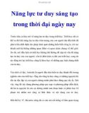 Năng lực tư duy sáng tạo trong thời đại ngày nay