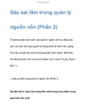 Sáu sai lầm trong quản lý nguồn vốn (Phần 2)