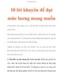 10 lời khuyên để đạt mức luơng mong muốn