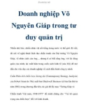 Doanh nghiệp Võ Nguyên Giáp trong tư duy quản trị