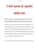 Cách quản lý nguồn nhân lực