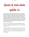 Quản lý bản thân (phần 1)