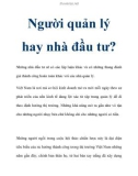 Người quản lý hay nhà đầu tư?