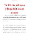 Vai trò của nhà quản lý trong kinh doanh hiện đại