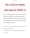 Học cách trở thành nhà quản lý (Phần 1)