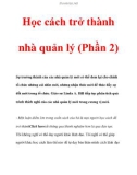 Học cách trở thành nhà quản lý (Phần 2)