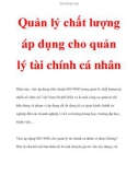 Quản lý chất lượng áp dụng cho quản lý tài chính cá nhân