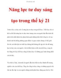 Năng lực tư duy sáng tạo trong thế kỷ 21