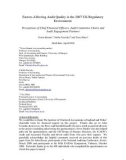 Factors Affecting Audit Quality in the 2007 UK Regulatory Environment: Perceptions of Chief Financial Officers, Audit Committee Chairs and Audit Engagement Partners