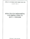 Báo cáo tài chính riêng của văn phòng công ty quý 3 năm 2018 - Công ty Cổ phần Thủy điện Thác Bà