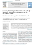 Screening of isolated potential probiotic lactic acid bacteria for cholesterol lowering property and bile salt hydrolase activity