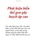 Phát hiện biến thể gen gây huyết áp cao